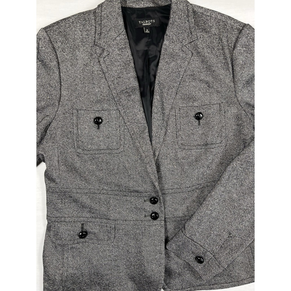 Talbots Blazer Women 16 Gray Wool Silk Blend Tweed Two Button Academia Jacket - Picture 4 of 16